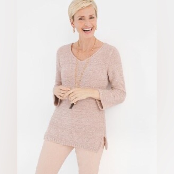 Chico’s Pink Shine V-Neck Sweater 2 - Picture 3 of 13